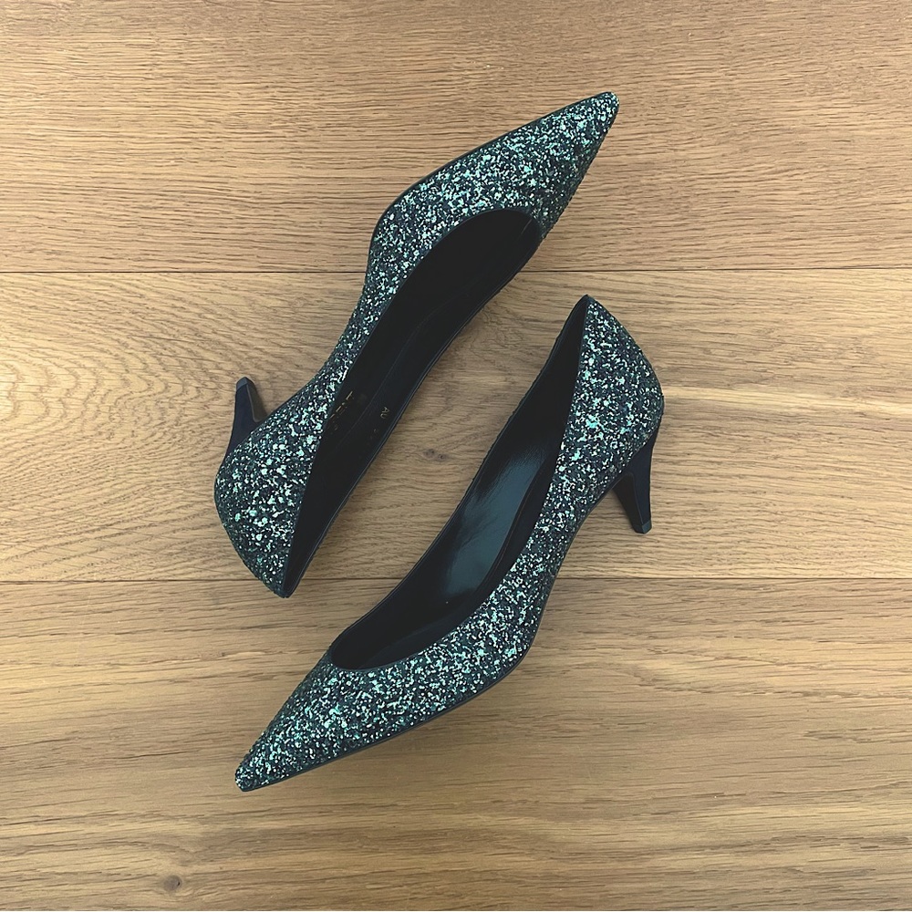 SAINT LAURENT Charlotte Glitter Pumps, 39